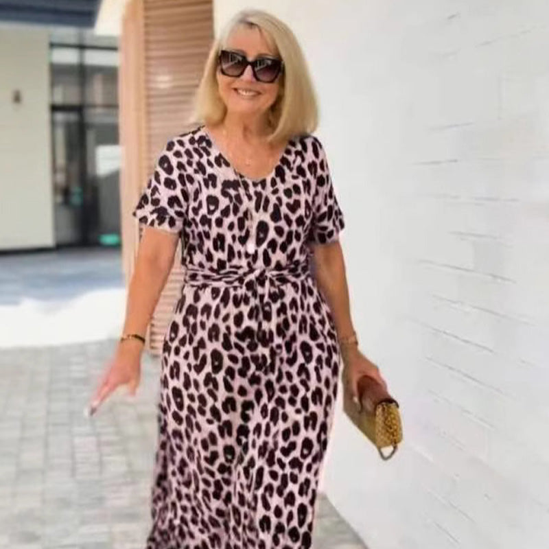 đ„Damenkleid mit Leopardenmuster und V-Ausschnittâ Verstellbarer Bund & 4 Jahreszeiten