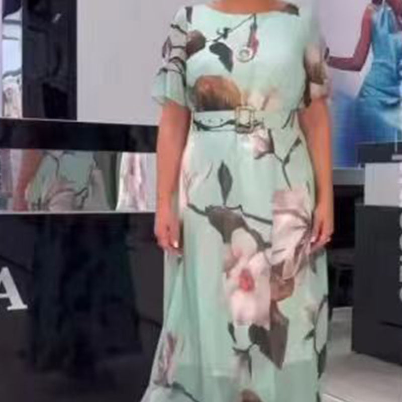 🌸Fashionable Wear🌸Damen fließendes Kleid mit Blumenmuster und Gürtel✈️ Kostenloser Versand bei 2 Einkäufen ✈️