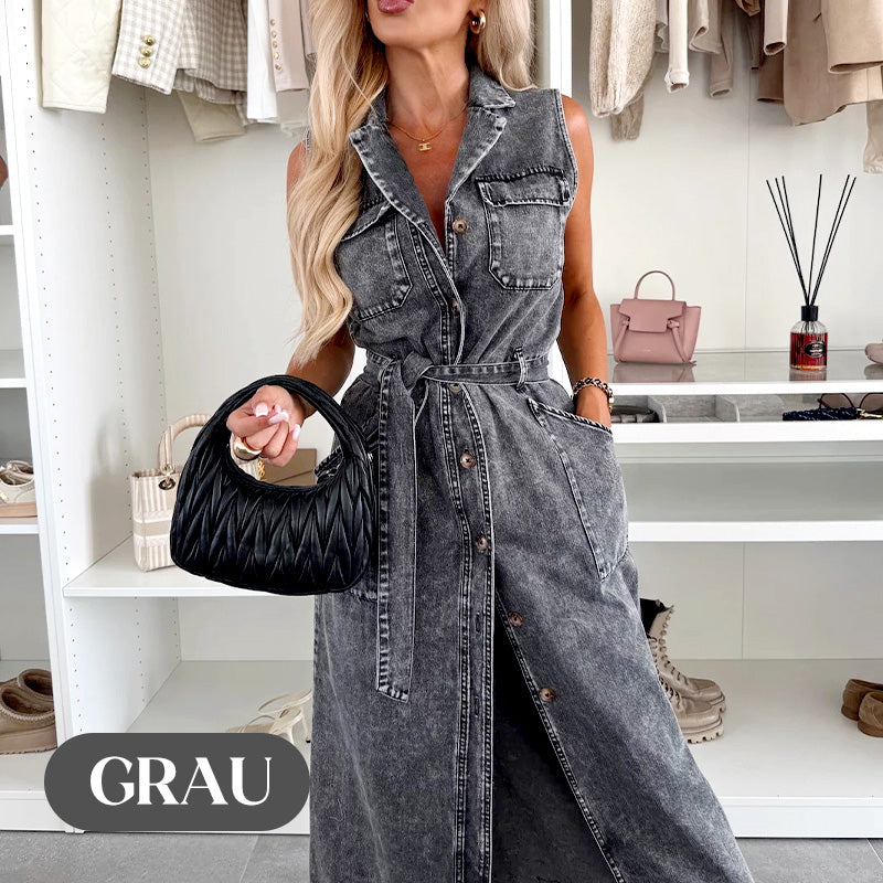 🌺2025 Neu eingetroffen - 50% OFF⏳Damen-Midi-Jeanskleid mit Taillenband