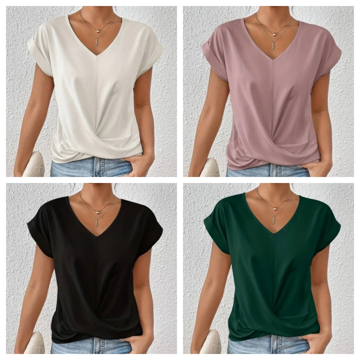 🎉Sonderpreis🎉👚Lässiges T-Shirt mit kurzen Ärmeln und eleganten Falten am V-Ausschnitt