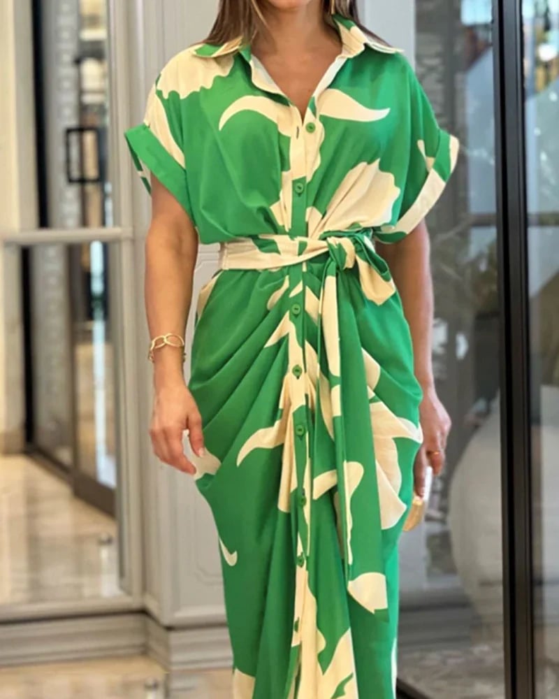 💥Sichern Sie sich heute 50% Rabatt!💥🔥Lässiges Hemdkleid mit Reverskragen und Taillenaufdruck✈️ Kostenloser Versand bei 2 Einkäufen ✈️
