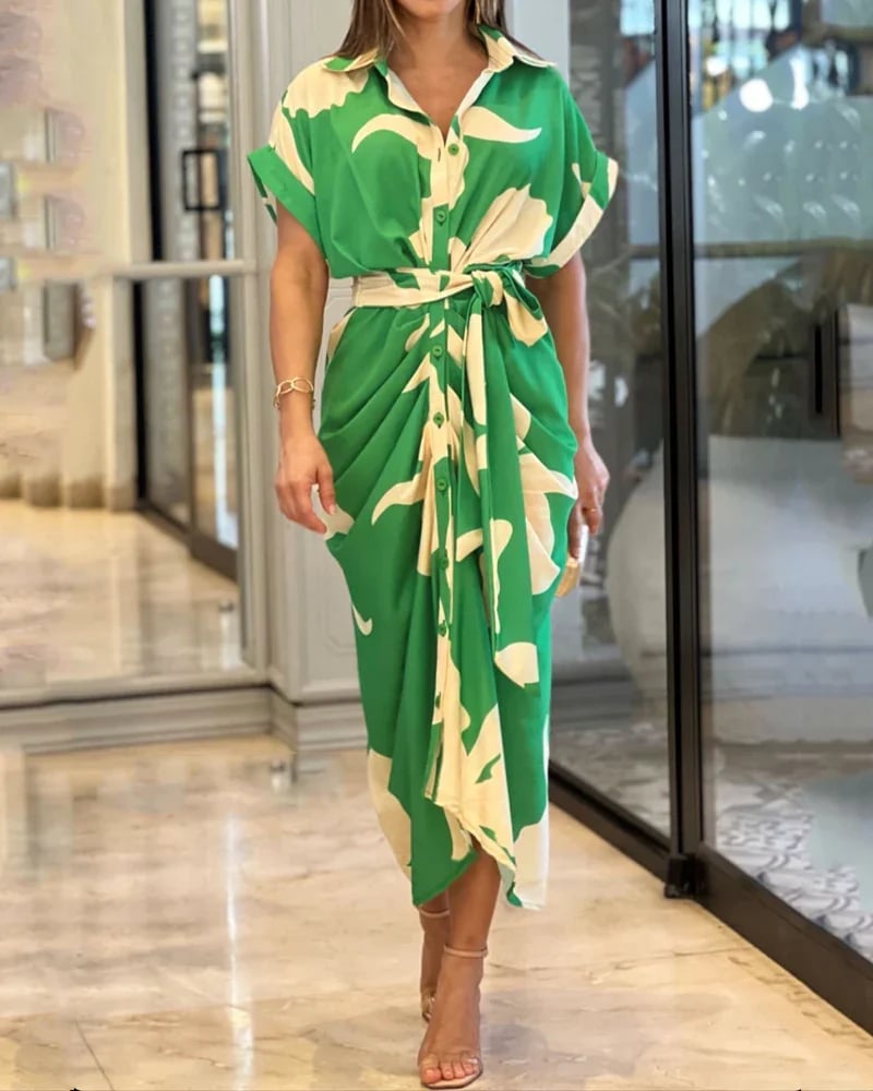 💥Sichern Sie sich heute 50% Rabatt!💥🔥Lässiges Hemdkleid mit Reverskragen und Taillenaufdruck✈️ Kostenloser Versand bei 2 Einkäufen ✈️