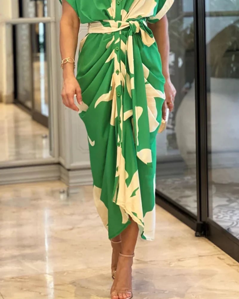 💥Sichern Sie sich heute 50% Rabatt!💥🔥Lässiges Hemdkleid mit Reverskragen und Taillenaufdruck✈️ Kostenloser Versand bei 2 Einkäufen ✈️