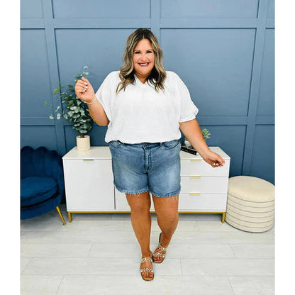 🥇LETZTER VERKAUFSTAG 50% RABATT⏳Ausgefranster Saum, abgeschnittene Jeansshorts mit hohem Aufstieg