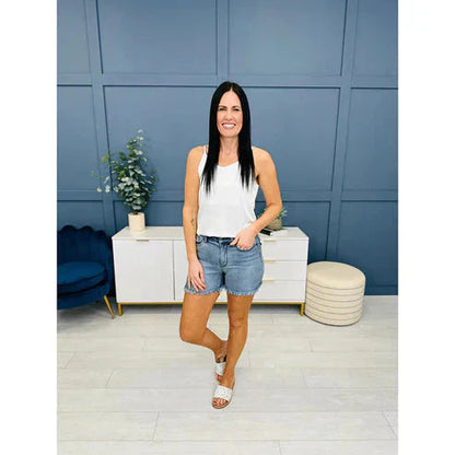 🥇LETZTER VERKAUFSTAG 50% RABATT⏳Ausgefranster Saum, abgeschnittene Jeansshorts mit hohem Aufstieg