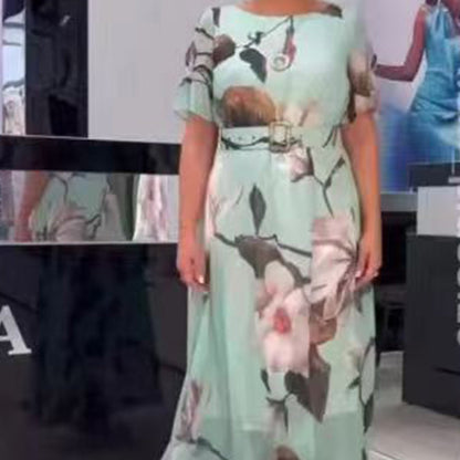 🌸Fashionable Wear🌸Damen fließendes Kleid mit Blumenmuster und Gürtel✈️ Kostenloser Versand bei 2 Einkäufen ✈️