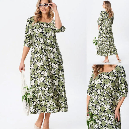 ⏳Begrenzte Zeit 50% Rabatt💥Damen Casual Floral Slim Half Sleeve Kleider